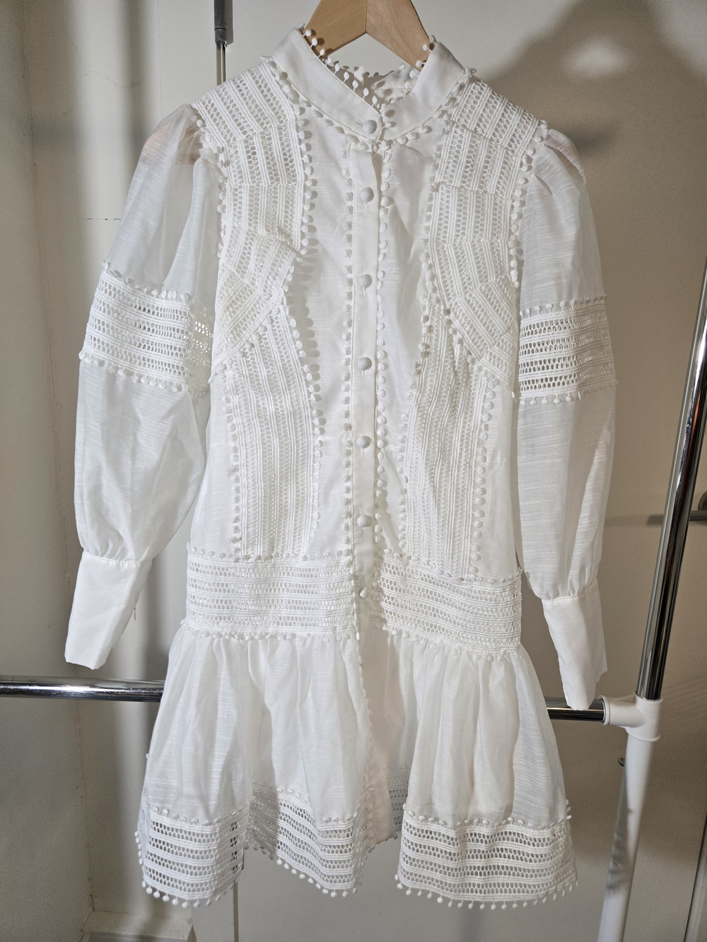 Women's White Lace Crochet Detail Long Sleeve Boutique Dress